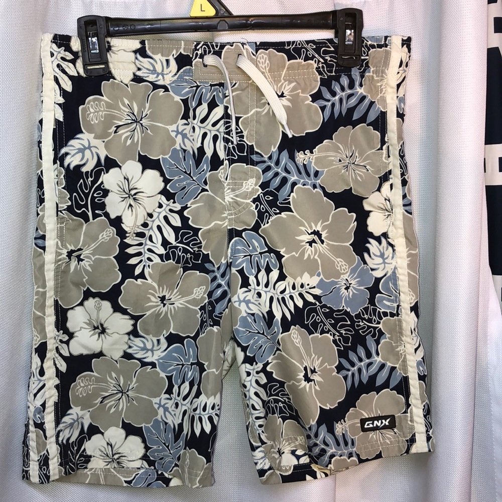 Hawaiian flower swim trunks